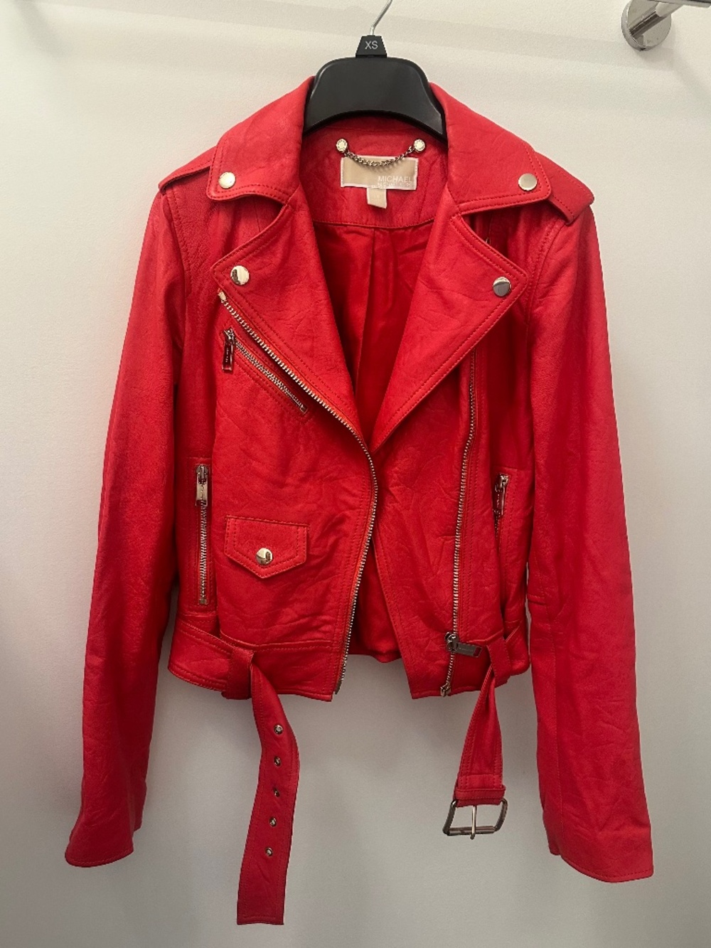 MICHAEL KORS Crinkled 100% lamb Leather Moto Jacket XS